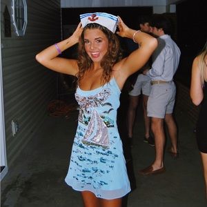 Mini Dress with Sequin Artwork Embellishment in Blue